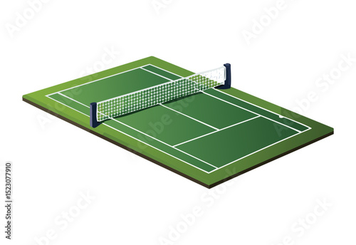 Isometric Green Tennis Court Perspective View