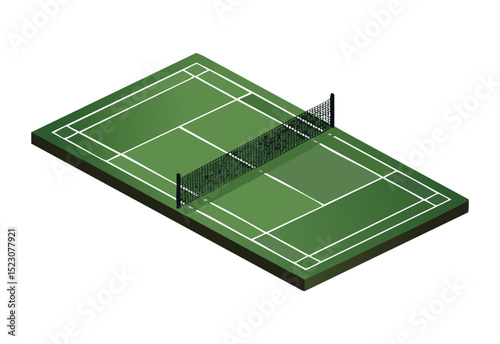 Isometric Green Tennis Court with Net