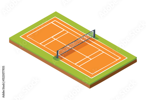 Isometric Orange Tennis Court Green Edges