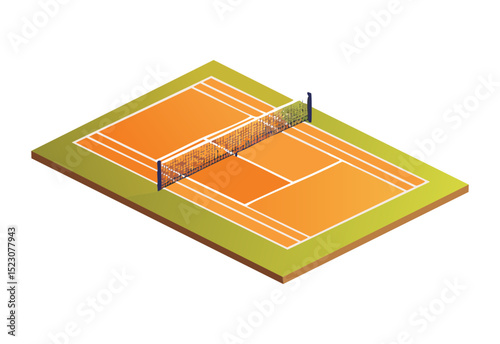 Isometric Orange Tennis Court Net Green
