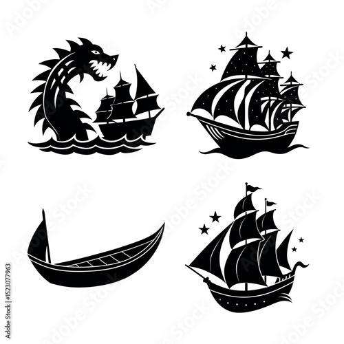 Ancient Sailing Vessels A Collection of Black and White Illustrations