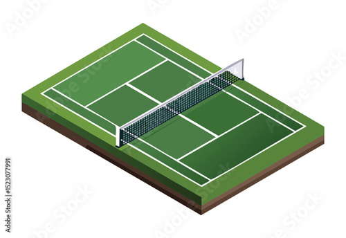Isometric Green Tennis Court with Net