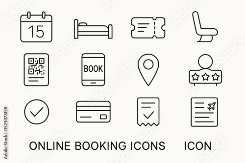 Online booking icons for travel and reservations