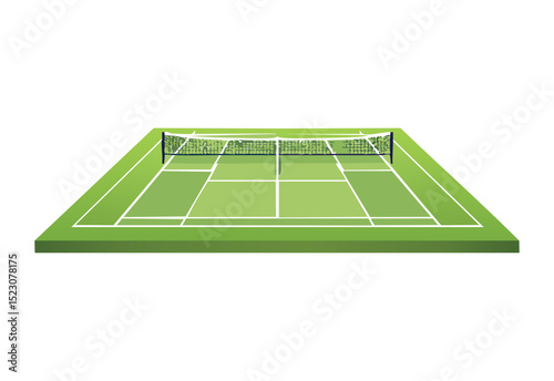 Isometric light green tennis court with net