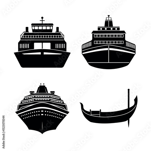 Collection of Ferry Boat and Gondola Silhouettes Transportation Icons