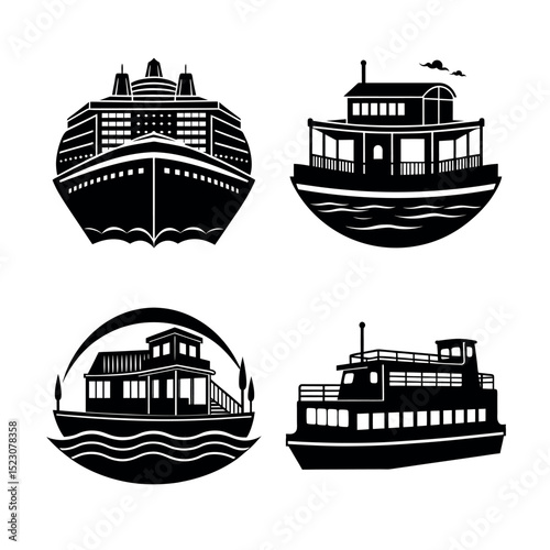 Collection of Monochrome Boat and Ship Illustrations