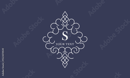 Luxury vector logo template, monogram with initial S. Vintage trendy royal ornament, frame illustration, good for fashion boutique, alcohol or hotel brand