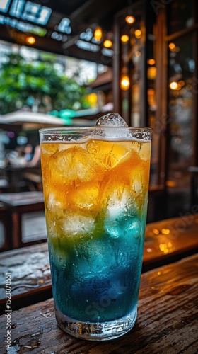 Relaxing Glass of Water with Ice Cubes on Table