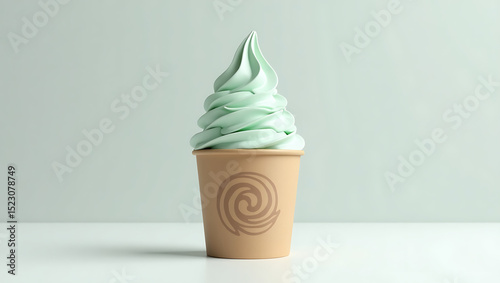Mint soft serve ice cream in paper cups