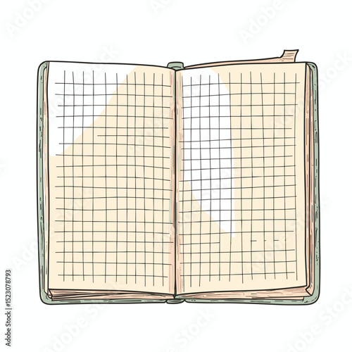 Notebook cartoon illustration, vintage vector illustration, geometric minimalism, symmetrical clear layout, pastel muted colors, nostalgic classic feel