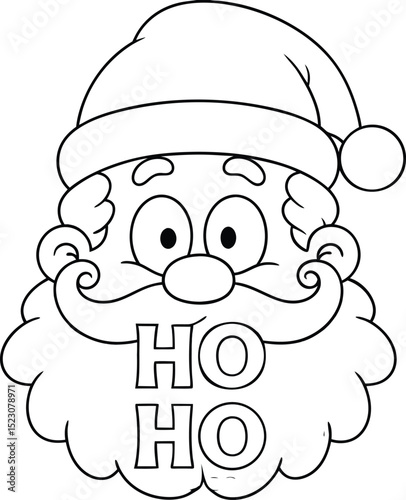 Santa Claus Head with Ho Ho Ho Beard Outline Illustration