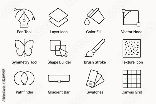 Graphic design tools and icons for digital creativity