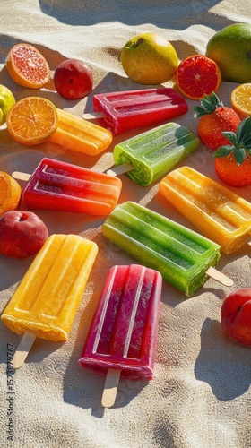 Assortment of Popsicles on Sunlit Picnic Blanket