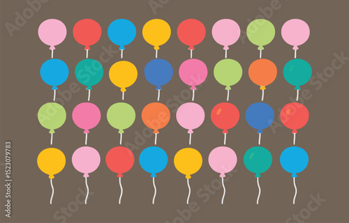 Colorful Balloon Pattern on a Dark Background repeating pattern various colored balloons against muted brown backdrop