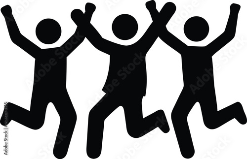 Jumping People Silhouette Icon – Group Celebration Vector Art