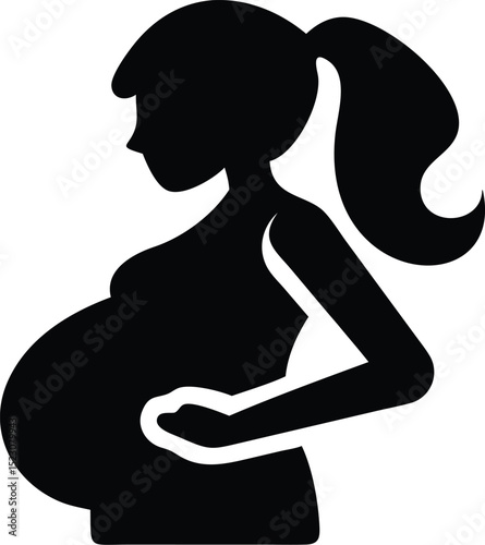Pregnant Woman Silhouette Icon – Maternity Symbol Vector Art