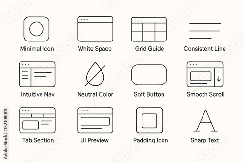 Ui/ux design elements: minimal icons and interface features