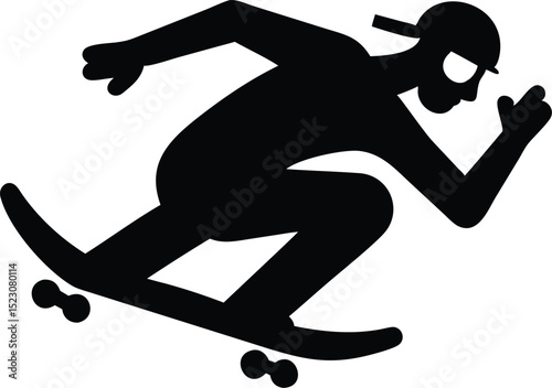 Skateboarder Silhouette in Action with Cap and Sunglasses