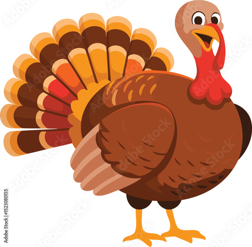 Cheerful cartoon turkey, perfect for Thanksgiving.