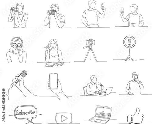 Influencer & Content Creator Line Art Vector Set – Minimal One Line Social Media Illustration
