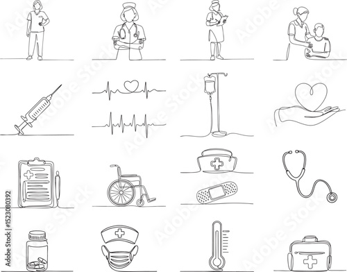 Nurse Line Art Vector Set – Minimal Medical & Healthcare Worker Illustrations
