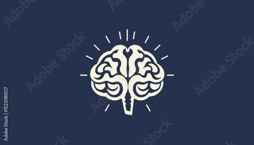 Minimal brain icon with radiant lines on dark background symbolizing intelligence, creativity, and cognitive power