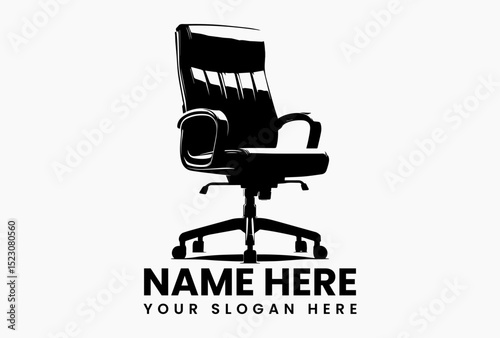 Sleek adjustable ergonomic chair vector logo with rolling wheels for modern office spaces  
