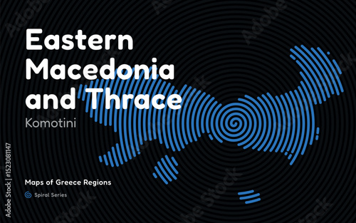Spiral Line Pattern Map of Eastern Macedonia and Thrace with Komotini as the Capital