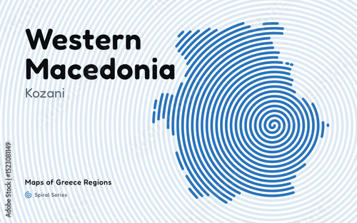Spiral Line Pattern Map of Western Macedonia with Kozani as the Capital