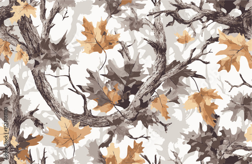Hunting camouflage modern pattern, vector military print. real tree forest camouflage seamless pattern