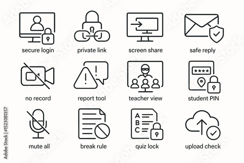 Secure online features: login, private links, screen sharing, safe reply with icons