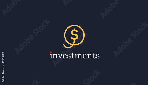 Minimal investment icon with dollar symbol inside circular arrow above the word “investments” on dark background representing financial growth and capital strategy