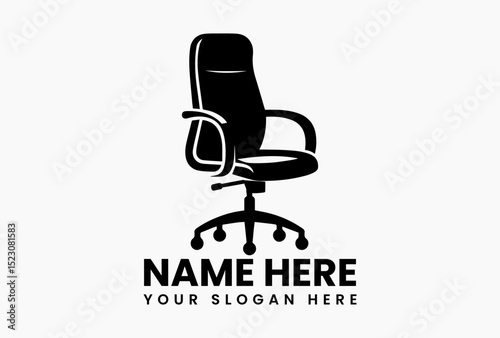 Contemporary ergonomic work chair vector logo featuring adjustable features and mobility wheels  