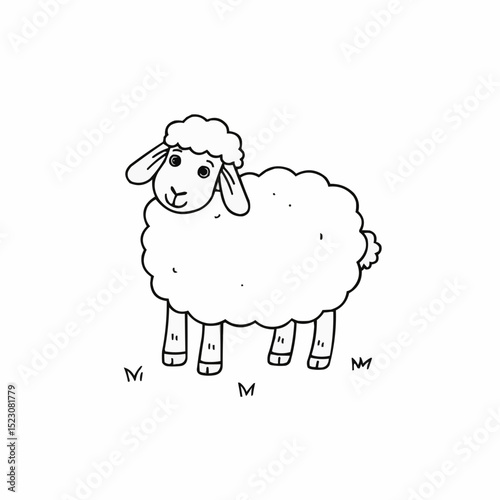 Wallpaper Mural Coloring page, cartoon sheep standing in the grass with a friendly expression   Torontodigital.ca