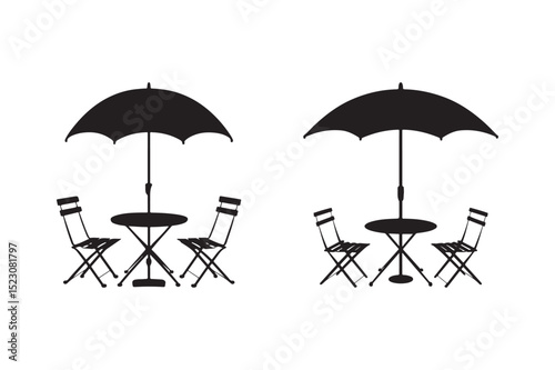 Beach Table Umbrella Silhouette Cafe Patio Furniture Vector