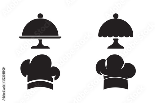 Chef Hat and Cloche Silhouette Icons Food Service Vector