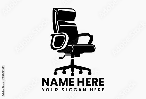 Modern ergonomic office chair vector logo with adjustable height and swivel wheels design  