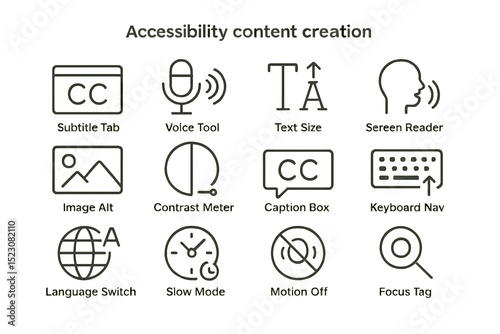 Accessibility tools for inclusive content creation icons on gradient background