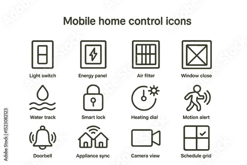 Mobile home control icons for smart devices and automation systems