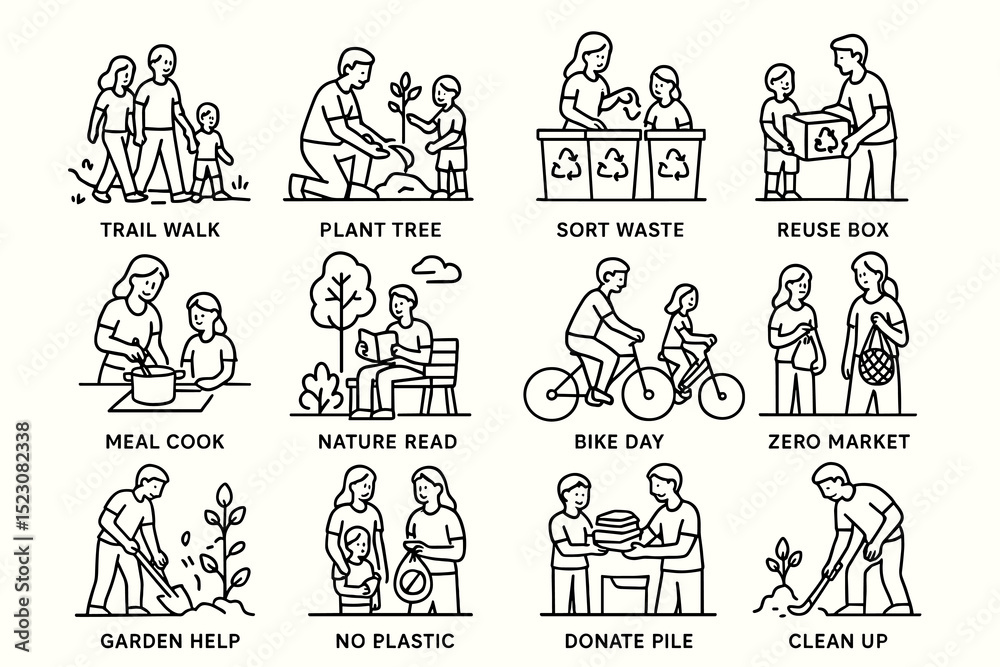 Obraz premium Community activities: environmental care and family engagement