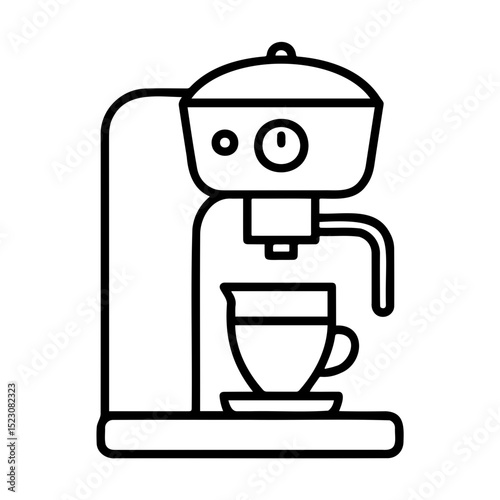 Coffee maker brewing a cup of coffee icon, minimalistic style, black and white for beverage design