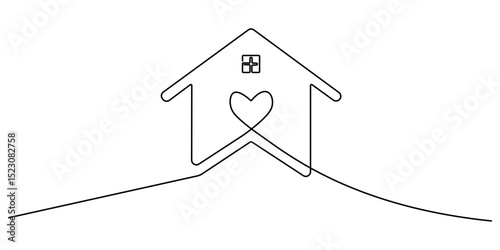 continuous line simple house.one line drawing of housing, real estate, property. single line vector illustration. isolated white background, Continuous thin line home vector illustration, minimalist