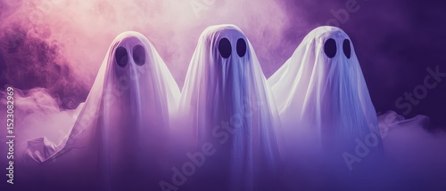 Ghostly figures in a misty colorful atmosphere