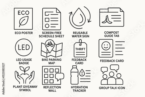 Eco-friendly icons set: sustainability, reusability, and environmental awareness symbols photo