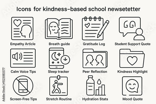 Kindness school newsletter icons for articles quotes and tips