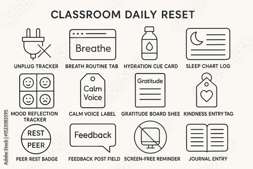Classroom daily reset tools: unplug tracker, gratitude board, journal entry, calm voice, kindness entry
