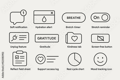 User interface icons for notifications, reminders, and health tracking features
