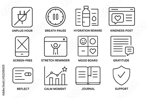 Simple icon set for mindfulness and wellbeing activities