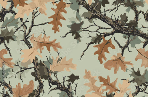 Hunting camouflage modern pattern, vector military print. Real tree forest camouflage seamless pattern
