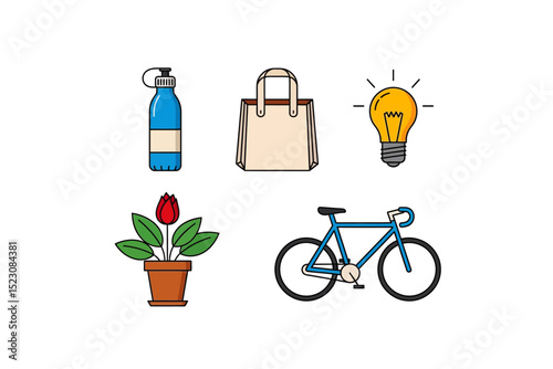 Person Recycling Plastic Bottles in Green Bin Illustration